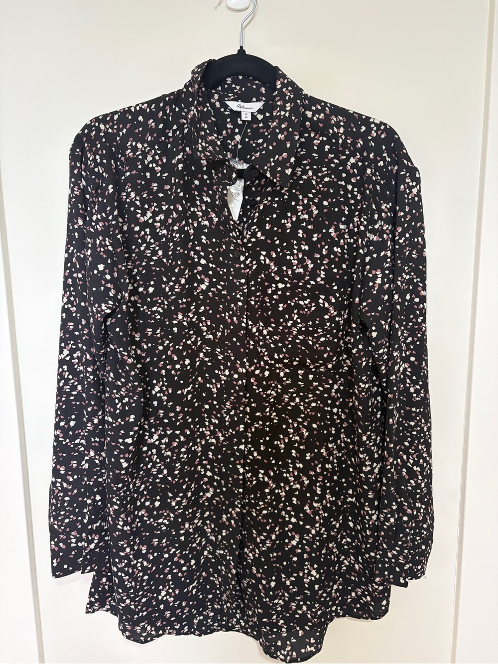 Black patterned lightweight button down blouse